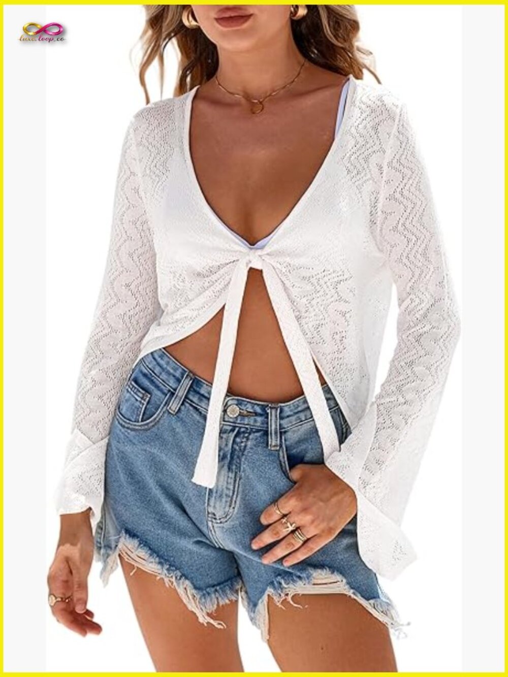 Women Linen Blend Tie Front Bolero Shrug Beach Cover Up Cropped Cardigan
